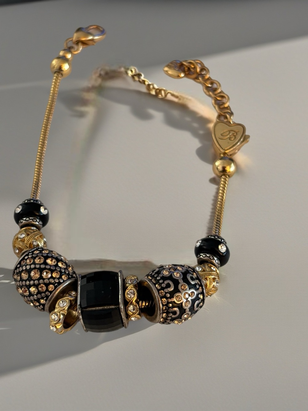 Brighton Gold-Tone Bracelet with Black Beads and Crystals